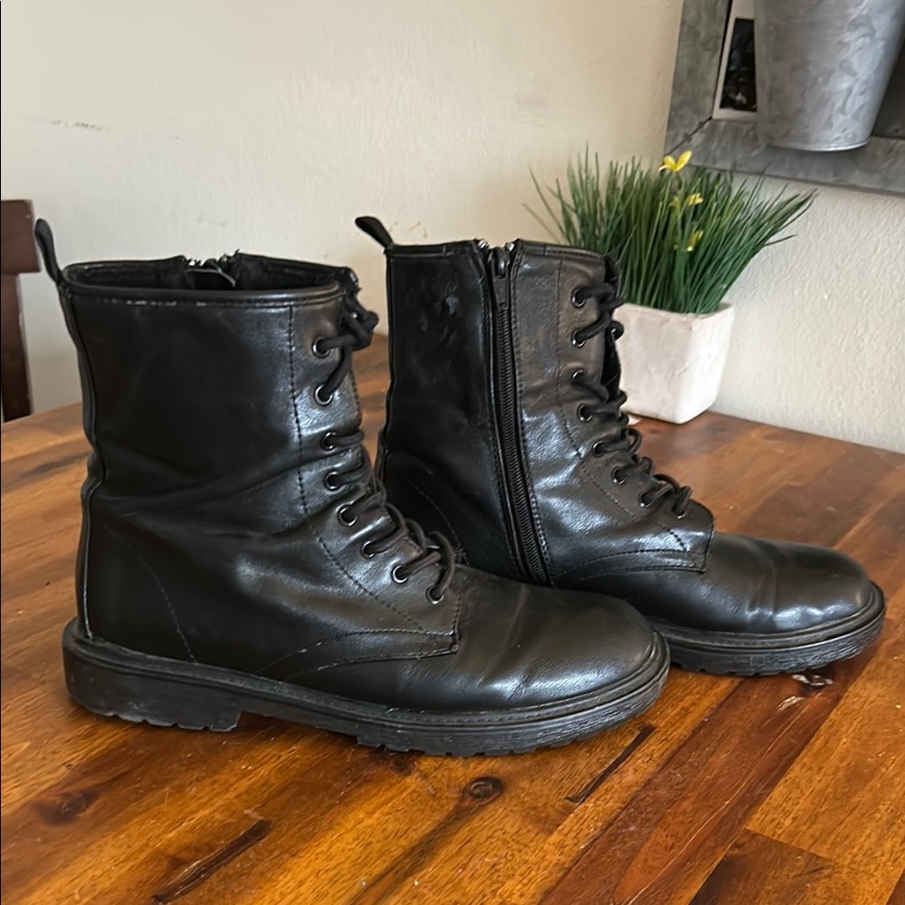Military MUDD Maurice Black Combat Boots Y2K 90's Moto Inside Zipper Laces..9.5